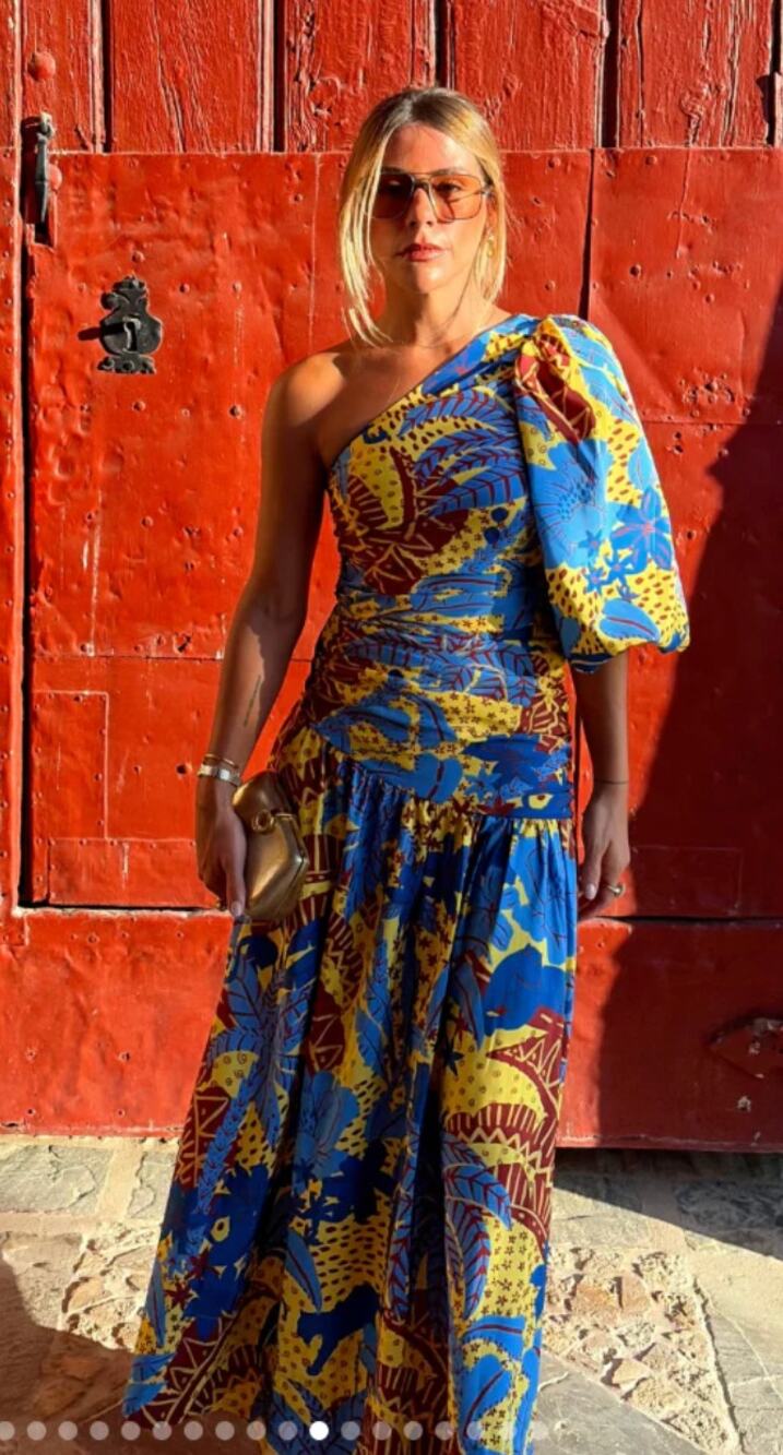 Farm Rio Yellow Jungle Panther Midi Dress One Shoulder size S small